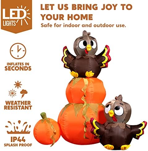Joiedomi 6 FT Thanksgiving Inflatable Stacking Pumpkin Turkey With Built-in LEDs, Blow Up Outdoor Decorations for Yard Garden, Halloween Inflatable for Thanksgiving - Image 3