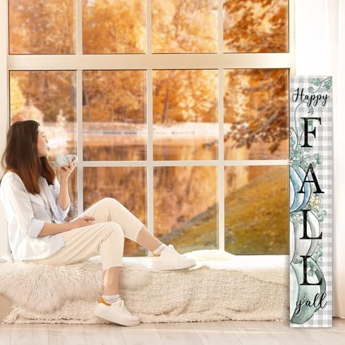 Fall Welcome Porch Sign, Wooden, 47.2", for Front Door, Blue Fall - Image 2