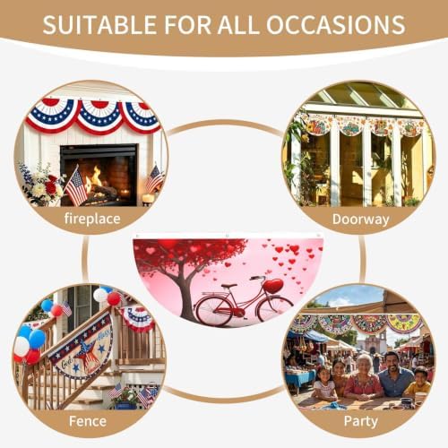 Love Heart Bicycle Semicircular Hanging Decorative Bunting Flag 2pcs - Image 7
