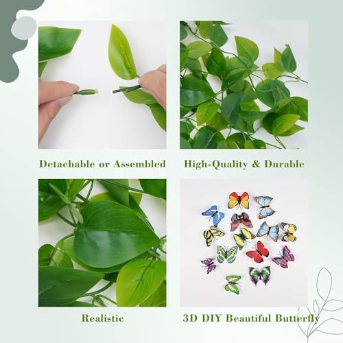 BLEUM CADE Fake Hanging Plants, 8pcs Artificial Pothos Vines Greenery for Wall Home Living Room Office Indoor Outdoor Decor (No Baskets) - Image 6