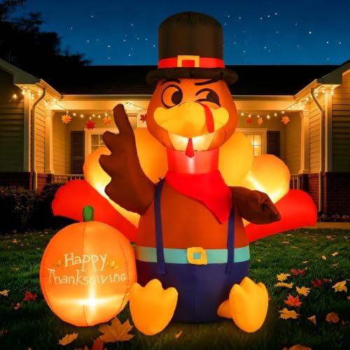 6.3FT Thanksgiving Inflatables Turkey Outdoor Decorations with LED Lights - Image 2