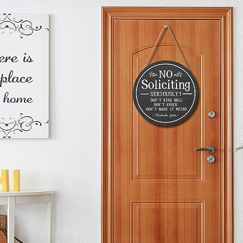 Funny No Soliciting Sign for House 12"x12" Do not Knock or Ring Doorbell Wooden Signs for Front Door Rustic No Soliciting Welcome Sign Hanging Decorations for Home Yard Garden Farmhouse Porch - Image 5