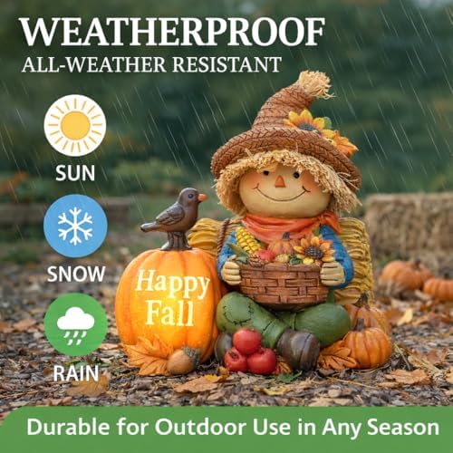 Fall Decorations for Home Outdoor Solar Lighted Fall Scarecrow Decor Thanksgiving Outdoor Decorations for Porch Garden Yard Patio Entryway, Lighted Pumpkin Decor Fall Garden Statue - Image 4