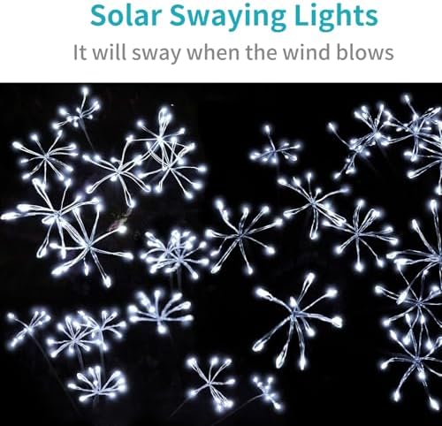 JJGoo Solar Garden Lights, New Upgraded 2 Pack Solar Swaying Starburst Light, Waterproof Fireworks Outdoor Lights, Yard Patio Pathway Decoration, White - Image 3