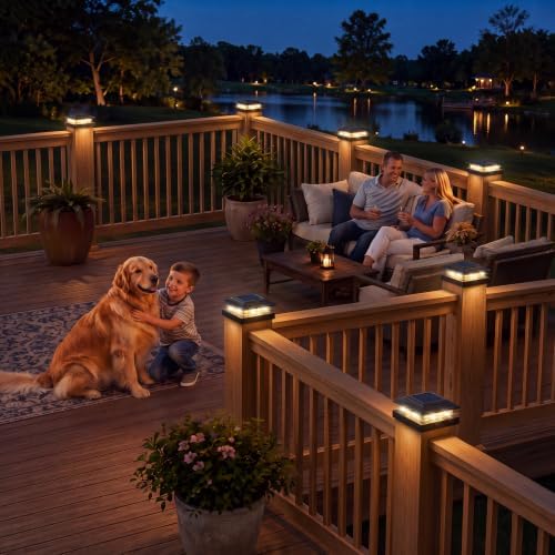 kolpop 4x4 Solar Post Cap Lights Outdoor 4Pack- 3 Color Temperatures& 2 Level Brightness, IP65 Waterproof, 16 LED Black Fence Deck Post Light Solar Powered Only for 4×4/3.5×3.5 Wood/Vinyl Posts - Image 2