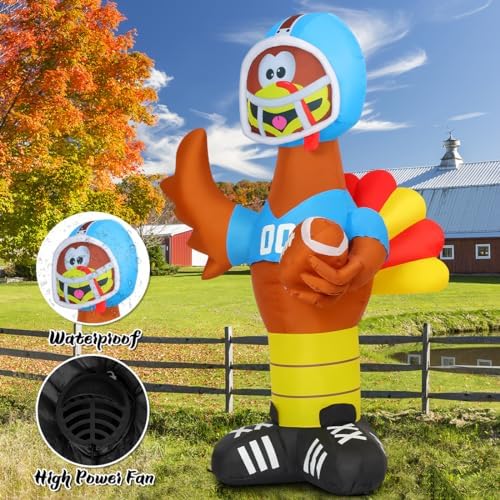 GOOSH 6 FT Thanksgiving lnflatable Turkey Outdoor Decorations Blow Up Yarda Turkey with a Rugby, with Built-in LEDs for Indoor Party Garden Lawn Decor - Image 5