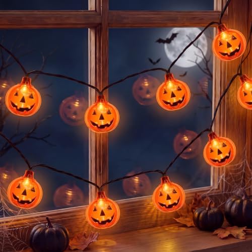 Halloween Led Pumpkin Lights Outdoor 8.5Ft Halloween Decorations Lights with 10 LED Clear Orange Pumpkin Light Waterproof, Plug in Pumpkin String Light for Indoor Party Patio Window Garden Home Decor by Goothy
