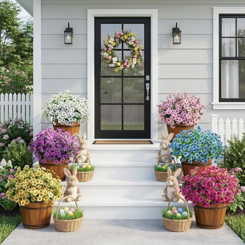 Artificial Outdoor Flowers UV Resistant Fake Plants Greenery 12 Bundles Faux Silk Daisy with Eucalyptus Leaves Summer Outdoor Memorial Day Decor for Porch Patio Yard Garden, Violet Purple - Image 2