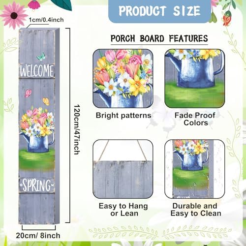 47" Spring Porch Sign Wooden Flower Butterfly Sign for Front Porch Spring Vertical Welcome Wood Signs for Front Standing Vertical Rustic Patio Door Decor for Farmhouse Door Home Entryway - Image 2