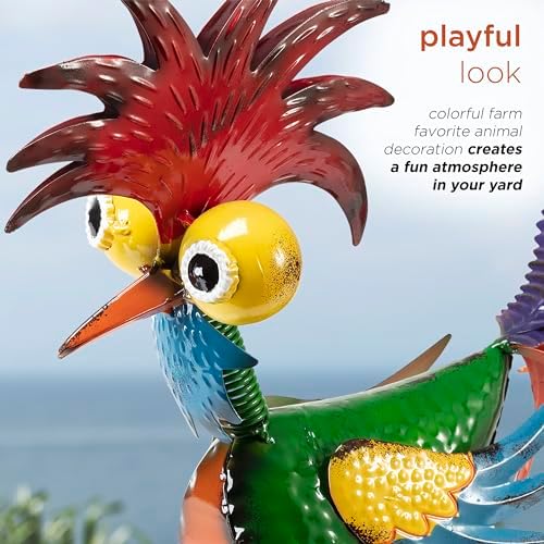 Alpine Corporation | 18" Tall Wacky Metal Rooster Yard Statue – Colorful Indoor/Outdoor Farm Animal Décor for Garden, Patio, Lawn, or Porch - Image 5
