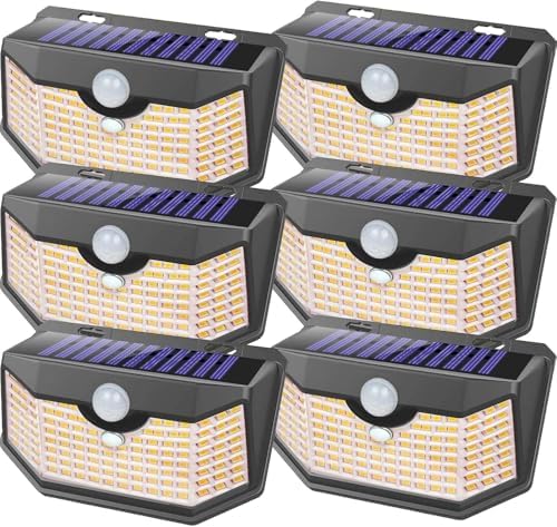 HMCITY 120 LED Solar Lights Outdoor Motion Sensor, 6 Pack, Black Warm by LightingUpYourLife