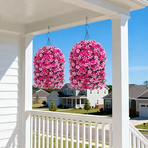 Ivydale Artificial Lily Flowers for Outdoors Fake Hanging Flower Vines for Outside Decoration, UV Resistant 2PCS Faux Plants for Patio Porch Balcony Garden Yard, Pink & Rose - Image 5