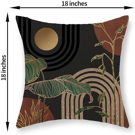 Boho Pillow Covers 18x18 Set of 2 Grey Rust Brown Mid Century Throw Pillows Outdoor Gold Green Leaf Tropical Decorative Pillowcase Bohemian Abstract Farmhouse Cushion Case for Couch Sofa Decor - Image 6