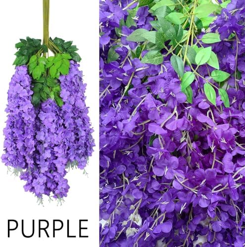 36pcs Artificial Wisteria Flowers 3.6 Feet/Piece Purple Dense Artificial Fake Wisteria Vine Ratta Hanging Garland Silk Flowers String Home Party Wedding Decor（Purple-Dense） - Image 2