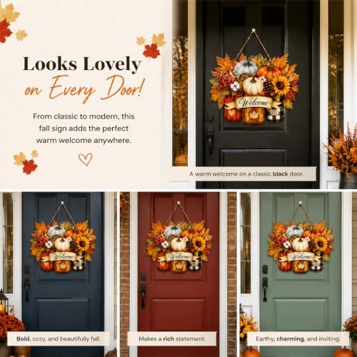 Fall Door Decor Wooden Pumpkin Door Hanger, Welcome Sign for Front Door - Image 4