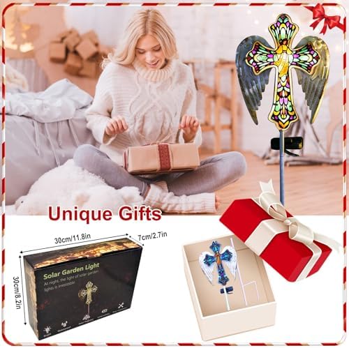 TEDOF Solar Glass Cross Stake Lights with Angel Wings - Image 5