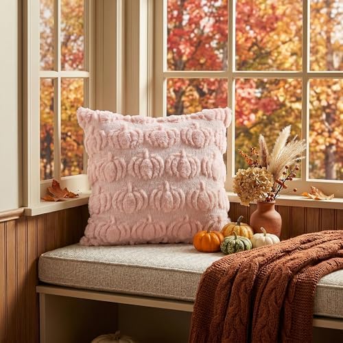 AVOIN colorlife Pink Fall Pumpkin Throw Pillow Covers 20x20 Inch - Image 3