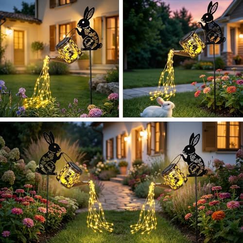 LOVERUIS Garden Statues Rabbit with Solar Watering Can Lights, Cute Outdoor Bunny Figurines Garden Decor for Patio Yard Lawn Ornaments, Unique Gift for Women Mom - Image 6