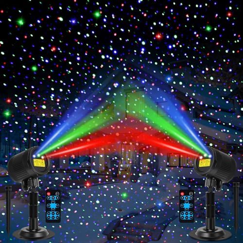 Honoson 2 Pcs Christmas Laser Projector Lights Outdoor RGB Laser Light with Remote Waterproof Motion Xmas LED Projector Holiday Projector Garden Decoration for Lawns Party House (Red Green Blue Color) by Honoson