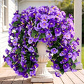 Sggvecsy Artificial Fake Hanging Flowers Plants Outdoor Outside Spring Summer Decoration 2PCS Faux Silk UV Resistant Morning Glory Trailing Vines for Home Porch Patio Balcony(Purple & Light Purple) by Sggvecsy