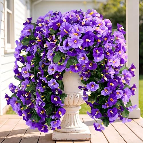 Sggvecsy Artificial Fake Hanging Flowers Plants Outdoor Outside Spring Summer Decoration 2PCS Faux Silk UV Resistant Morning Glory Trailing Vines for Home Porch Patio Balcony(Purple & Light Purple) by Sggvecsy