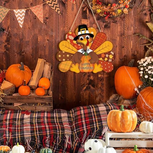 Thanksgiving Decoration Wooden Turkey Pumpkin Door Wreath for Front Door Sign Wall Signs, Thankful Blessed Grateful Pumpkin Sign Hanging for Fall Autumn Harvest Home Halloween Decoration - Image 4