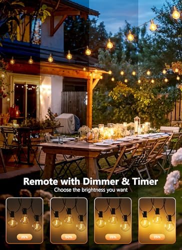 37Ft Outdoor String Lights with Remote, Dimmable G40 LED Bulbs, Waterproof - Image 2