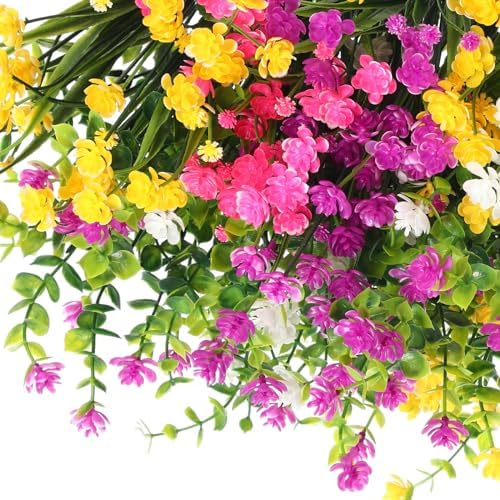 WILLBOND 12 Bundles Artificial Flowers Outdoor, UV Resistant Faux Artificial Plants Shrubs Plastic Flower Bulk for Hanging Planter Porch Window Home Spring Summer Decor(Cute Color) - Image 5