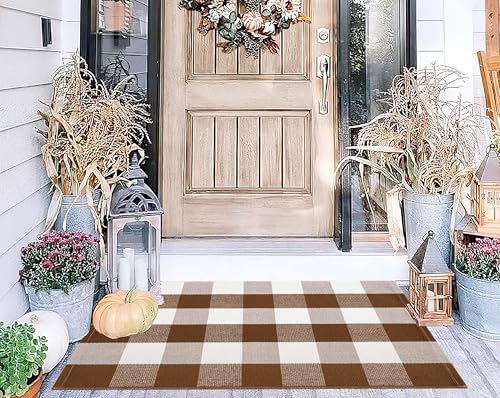 Fall Front Door Mat Outdoor 24"x35"Coffee and White Layered Doormat - Image 5