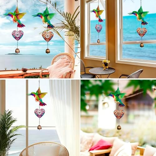 Metal Hummingbird Hanging Decor, Bird Wind Chime Bell Hanging Decor for Outdoor Garden Yard Doors Walls Living Rooms Bedrooms, 2 Pack (Bird-a-Heart) - Image 7