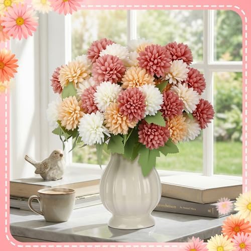 XunYee 12 Pcs Fall Artificial Flowers for Outdoor,Faux Kiku Mum Flowers - Image 4