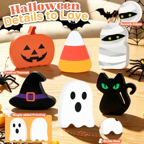 Halloween Decor, 6 Pcs Wooden Halloween Decorations for Home Table Sign - Image 3
