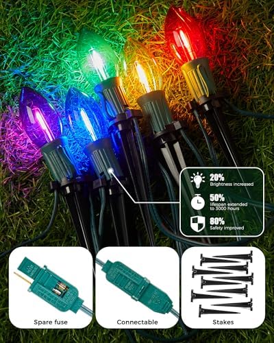 Christmas Pathway Lights Outdoor,51.4 Ft C9 Lights with 40 Multicolor Bulbs - Image 7