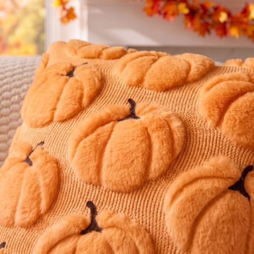 Fall Pillow Covers Pumpkin Fall Decor 16x16 Set of 2 Orange - Image 2