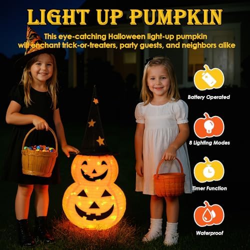 3FT Pumpkin Halloween Decorations Outdoor, 8 Modes Battery Operated Pumpkin Decorations, Collapsible Jack-o-Lantern Halloween Lights for Home, Party, Yard, Porch Thanksgiving Fall Decorations - Image 2