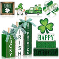 Vercraft 11 Pcs St. Patrick's Day Table Decorations Shamrocks Tiered Tray Home Decor Irish Centerpiece Decorative Wood Books Table Top Decor Clover Wooden Sign for Party Supplies by Vercraft
