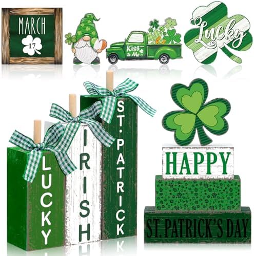 Vercraft 11 Pcs St. Patrick's Day Table Decorations Shamrocks Tiered Tray Home Decor Irish Centerpiece Decorative Wood Books Table Top Decor Clover Wooden Sign for Party Supplies by Vercraft