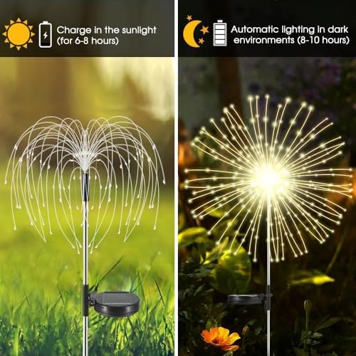 HPUFKOT Solar Garden Lights Outdoor,Waterproof Garden, 2PC 200 LED Twinkling Firework Lights Decorative with 8 Modes,Decor for Yard Patio Pathway Lawn for Yard Outside Fairy Decorative - Image 5