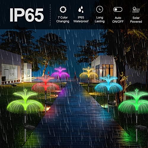 Weepong Solar Garden Lights 3 Pack New Upgraded Solar Lights Outdoor Waterproof 7 Color Changing Double Jellyfish and Star Flower Garden Decor Yard Lawn Christmas Outdoor,Gifts for Mother's Day Women - Image 6