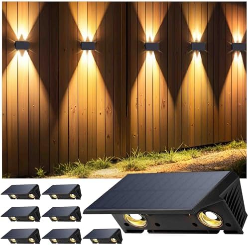 Solar Lights Outdoor Waterproof IP67, WarmWhite Solar Wall Lights Outdoor with Flexible Up and Down, Fence Lights Solar Powered Dusk to Dawn for Patio, House, Garage, Porch, Garden, Door (8 Pack) by IIRARA