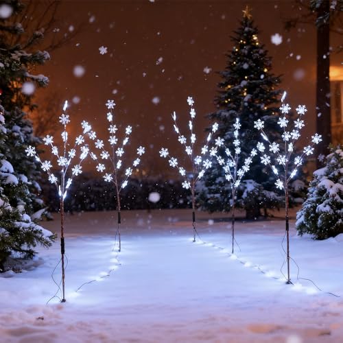 Upgraded 4 Packs Solar Snowflake Lights for Christmas Decorations Outdoor, 80 LED Waterproof Stake Lights for Lawn, Patio, Porch, Pathway, Yard - Image 3