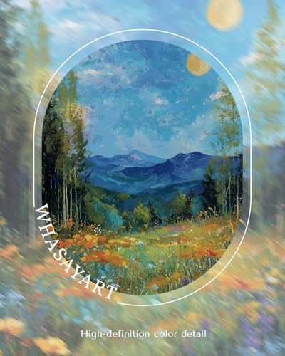 WHASAYART Vintage Floral Framed Wall Art Aesthetic 12x16 Rustic Nature Canvas Print with Blue Background, Colorful Vibrant Floral, Forest, Mountain for Home Office Bedroom Living room Hallway Decor - Image 6