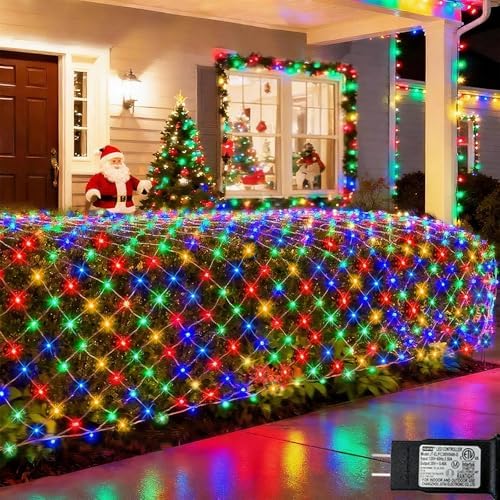 Pooqla Colorful Net Lights, 15x 5ft Christmas Lights Outdoor Green Wire - Image 3
