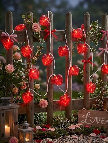Valentines Red Heart String Lights Plug in, 8.5Ft Outdoor Valentine's Day Decorations Lights with 10 Red Glitter Heart Lights, Hanging Heart Fairy Lights for Indoor Window Wedding Birthday Party Decor - Image 6