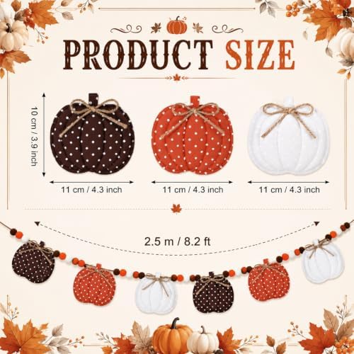 6.56 ft Fall Pumpkin Garland 3D Fabric Autumn Decor for Home - Image 2