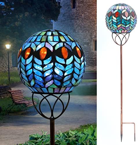 VCUTEKA Decorative Solar Garden Lights, 6" Mosaic Globe Outdoor Stake by VCUTEKA