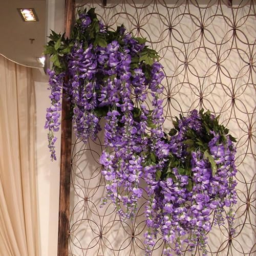 108pcs Artificial Wisteria Flowers 3.6 Feet/Piece Purple Dense Artificial Fake Wisteria Vine Ratta Hanging Garland Silk Flowers String Home Party Wedding Decor（Purple-Dense） - Image 7