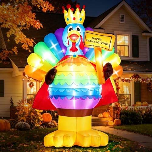 Domkom 6FT Thanksgiving Inflatable Turkey King Happy Thanksgiving Sign Yard - Image 3