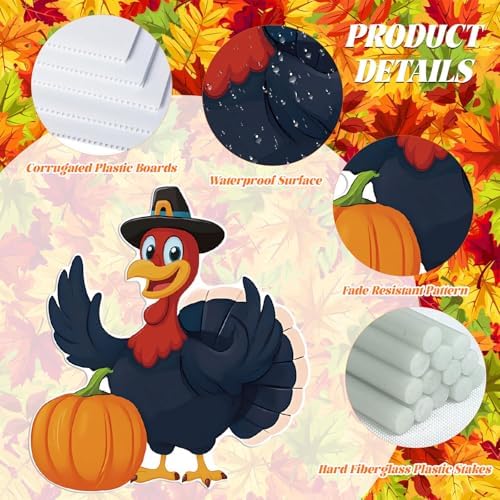12PCS Thanksgiving Turkey Yard Signs With Stakes Thanksgiving Yard Decorations Outdoor Harvest Sign for Autumn Farmhouse Patio Outdoor Decor - Image 4