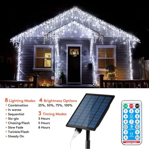 KiflyTooin Solar Christmas Lights Outdoor Waterproof Christmas Decorations Curtain Lights 320LED 29.5ft 60 Drops, Solar Powered Rechargeable Fairy Lights for Party, Wedding, Home Decorations(White) - Image 3